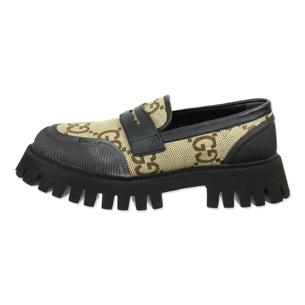 Gucci Camel Ebony/Black Macro Moccasin GG Canvas Loafer