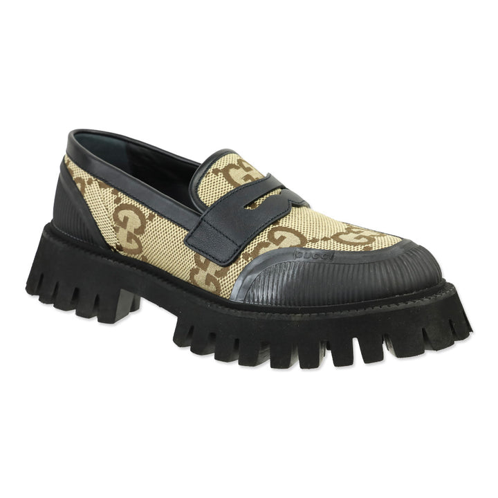 Gucci Camel Ebony/Black Macro Moccasin GG Canvas Loafer