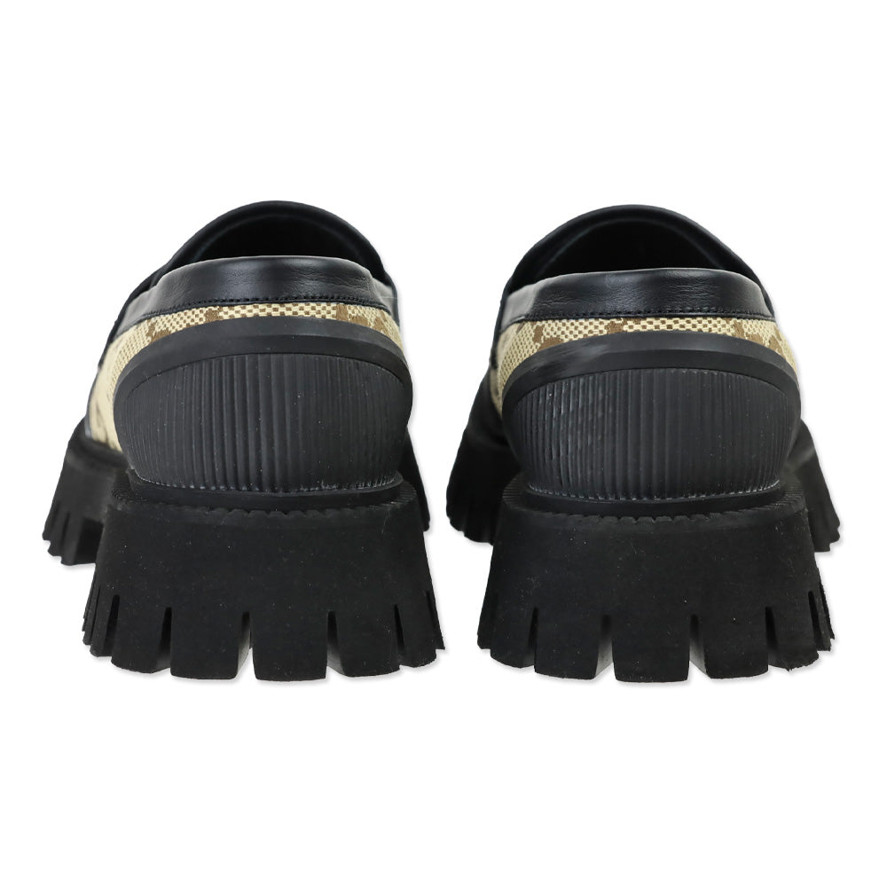 Gucci Camel Ebony/Black Macro Moccasin GG Canvas Loafer