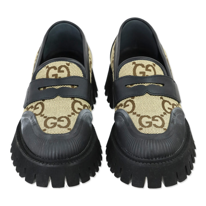 Gucci Camel Ebony/Black Macro Moccasin GG Canvas Loafer
