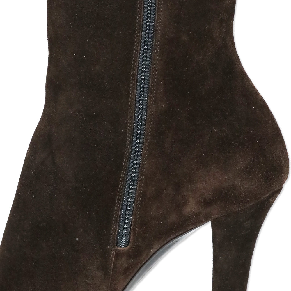 Gucci Chocolate Brown Suede Web Stripe Knee-High Booties