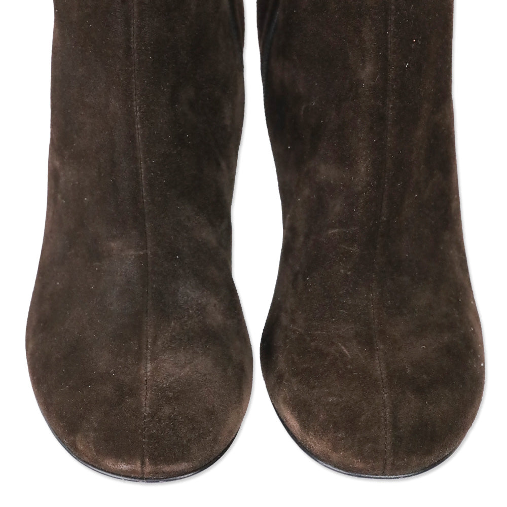 Gucci Chocolate Brown Suede Web Stripe Knee-High Booties