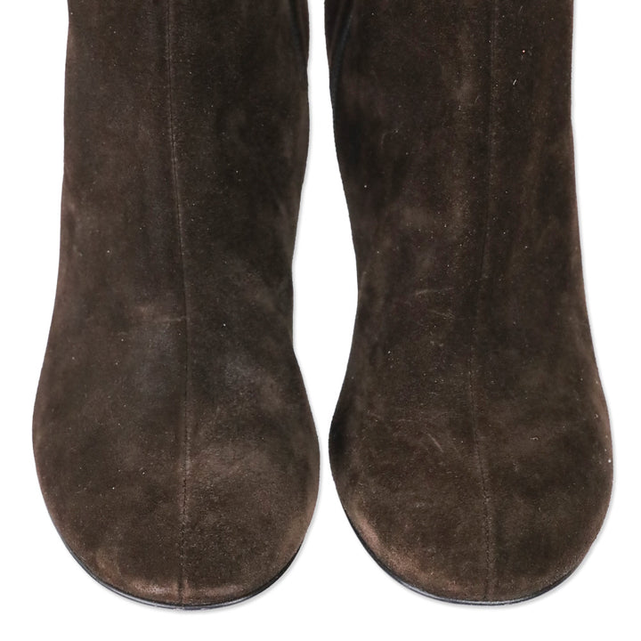 Gucci Chocolate Brown Suede Web Stripe Knee-High Booties