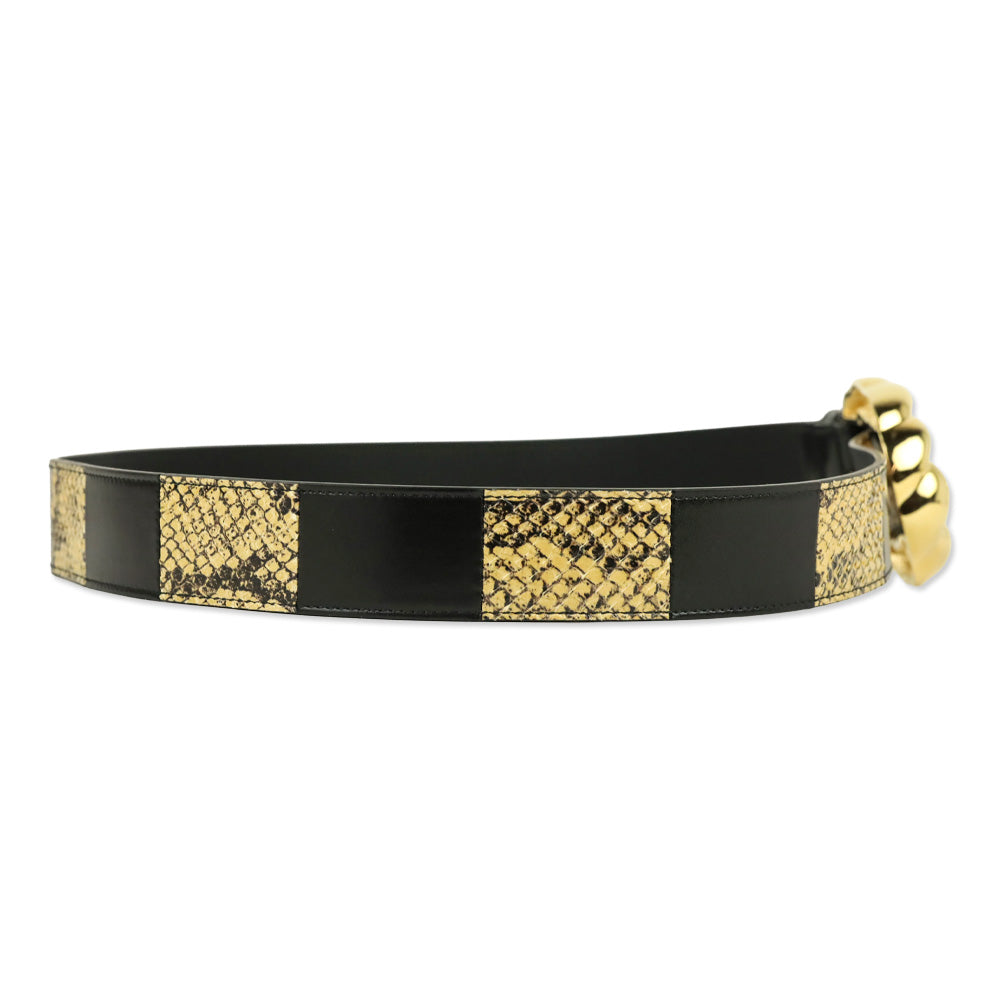 Gucci Ciny Calfskin Lux Snakeskin and Black Leather Torchon 35mm Belt