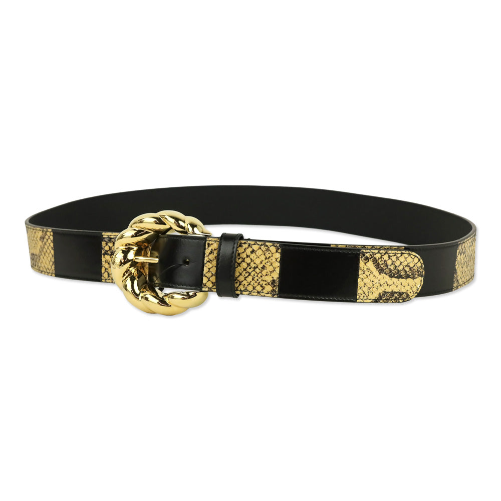 Gucci Ciny Calfskin Lux Snakeskin and Black Leather Torchon 35mm Belt
