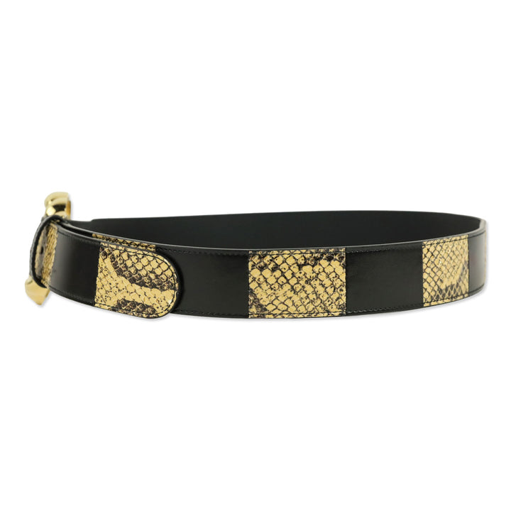 Gucci Ciny Calfskin Lux Snakeskin and Black Leather Torchon 35mm Belt