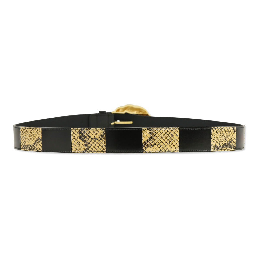 Gucci Ciny Calfskin Lux Snakeskin and Black Leather Torchon 35mm Belt