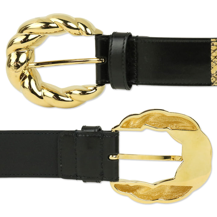 Gucci Ciny Calfskin Lux Snakeskin and Black Leather Torchon 35mm Belt