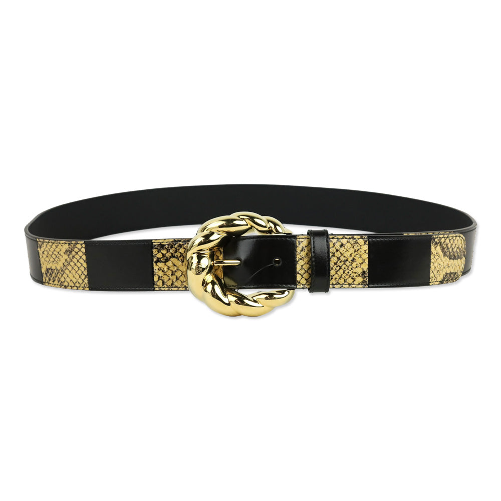 Gucci Ciny Calfskin Lux Snakeskin and Black Leather Torchon 35mm Belt