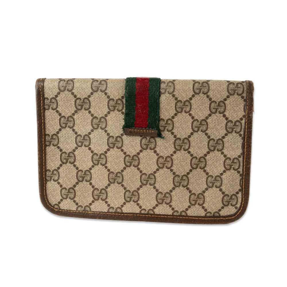 Gucci Coated Canvas and Leather Monogram Fold Over Pouch