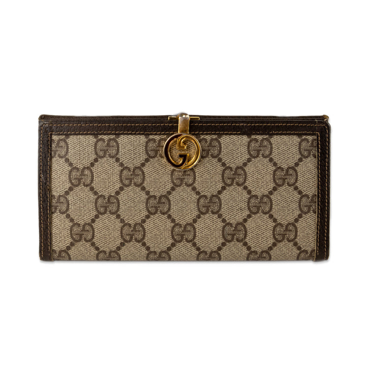 Gucci Coated Canvas and Leather Wallet with Gold Logo Clasp