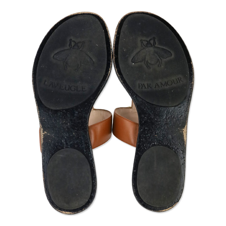 Gucci Cognac Leather GG Marmont T-Strap Thong Sandals
