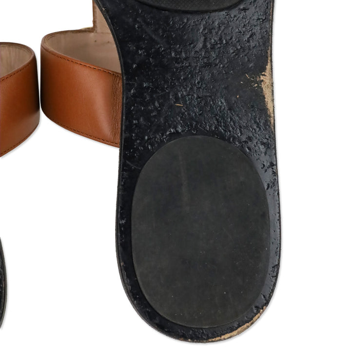 Gucci Cognac Leather GG Marmont T-Strap Thong Sandals