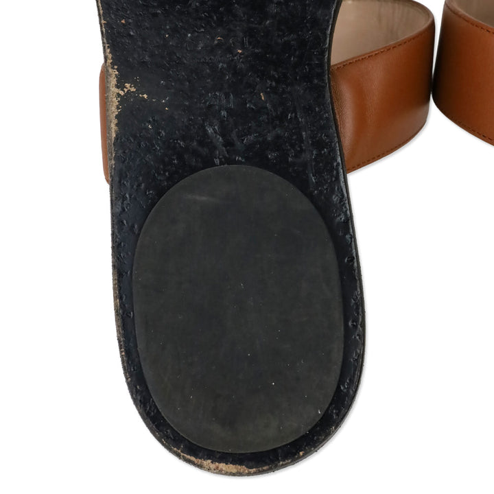 Gucci Cognac Leather GG Marmont T-Strap Thong Sandals