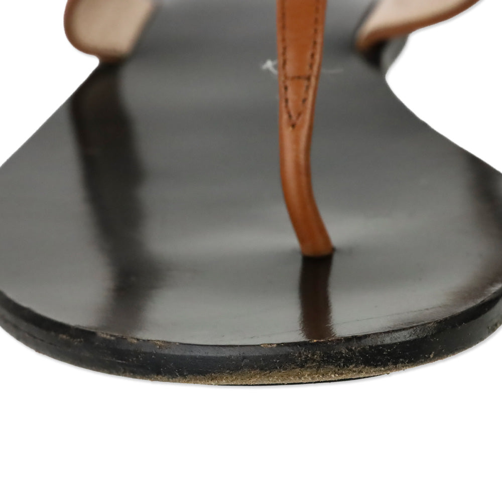 Gucci Cognac Leather GG Marmont T-Strap Thong Sandals