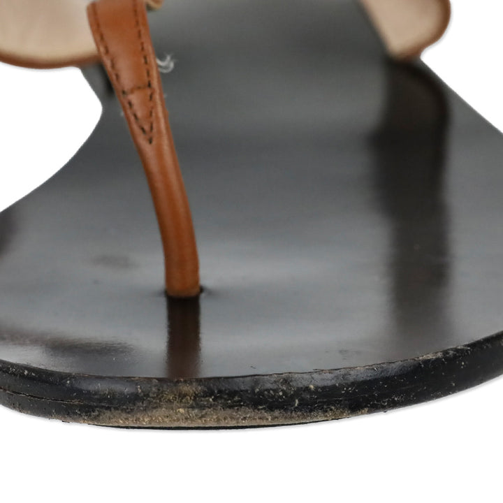 Gucci Cognac Leather GG Marmont T-Strap Thong Sandals