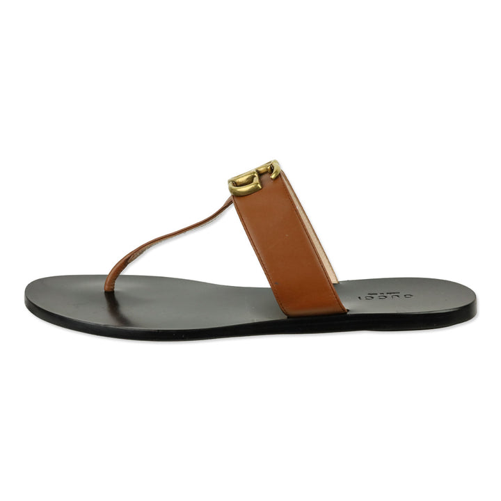 Gucci Cognac Leather GG T-Strap Thong Sandals