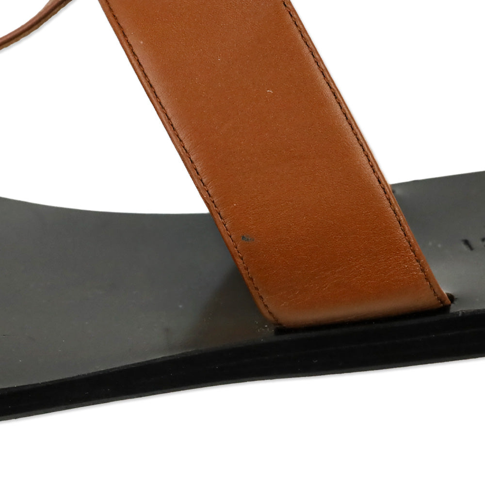 Gucci Cognac Leather GG T-Strap Thong Sandals
