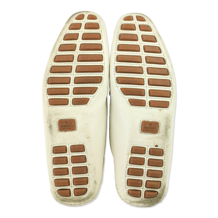 Gucci Cream Leather Bamboo Horsebit Driving Loafer