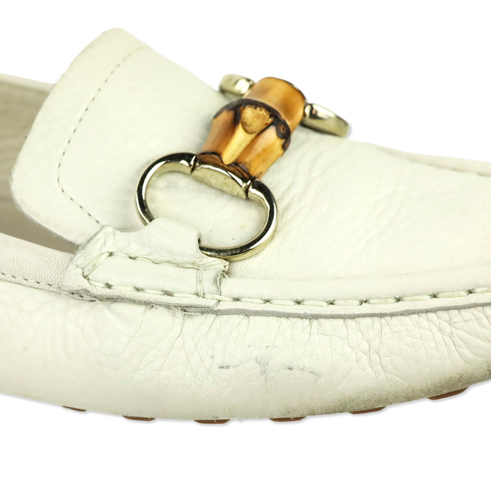 Gucci Cream Leather Bamboo Horsebit Driving Loafer