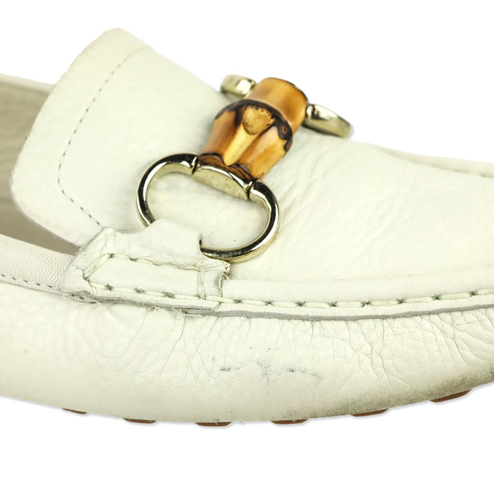 Gucci Cream Leather Bamboo Horsebit Driving Loafer