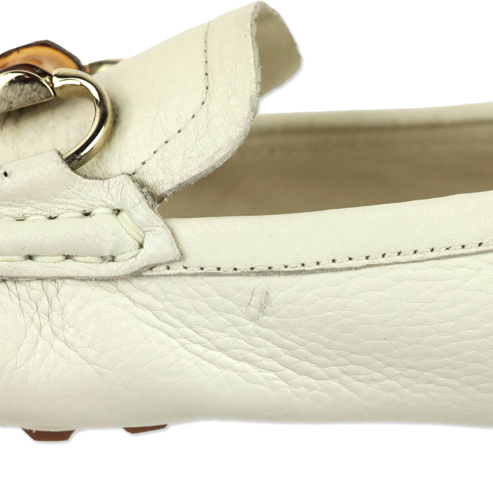 Gucci Cream Leather Bamboo Horsebit Driving Loafer