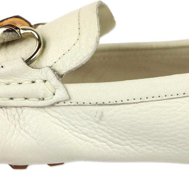 Gucci Cream Leather Bamboo Horsebit Driving Loafer