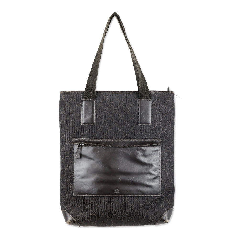 Gucci Dark Brown GG Monogram Canvas Tall Pocket Tote
