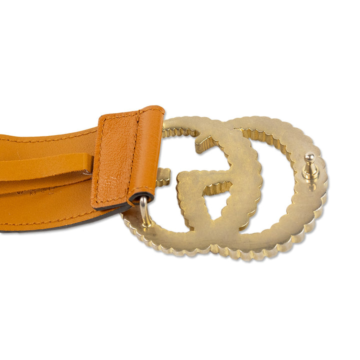 Gucci Double G Logo Brown Leather Quilted Belt