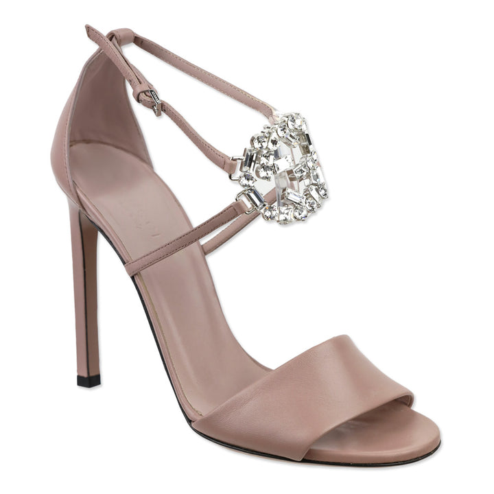Gucci Dusty Pink Leather Crystal Interlocking GG Sandals