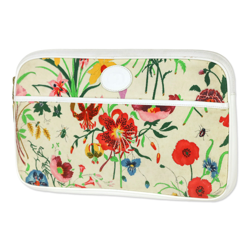 Gucci Floral Flora/Garden Canvas/Leather Trim Clutch