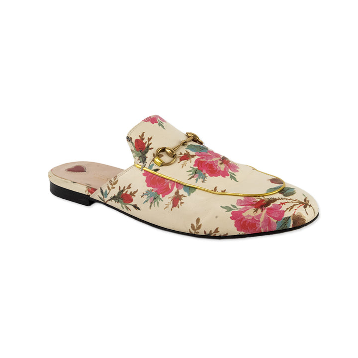 Gucci Floral Print Princetown Leather Mules