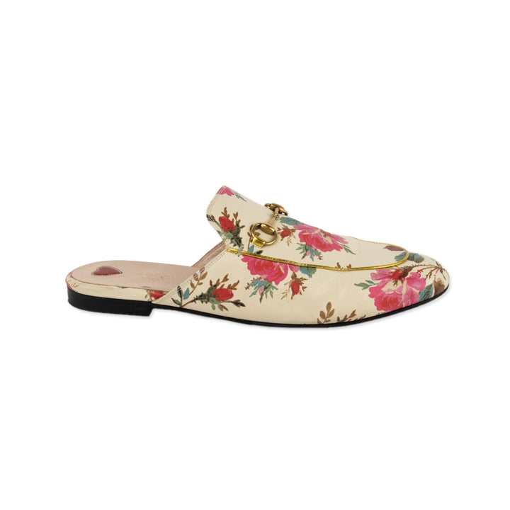 Gucci Floral Print Princetown Leather Mules