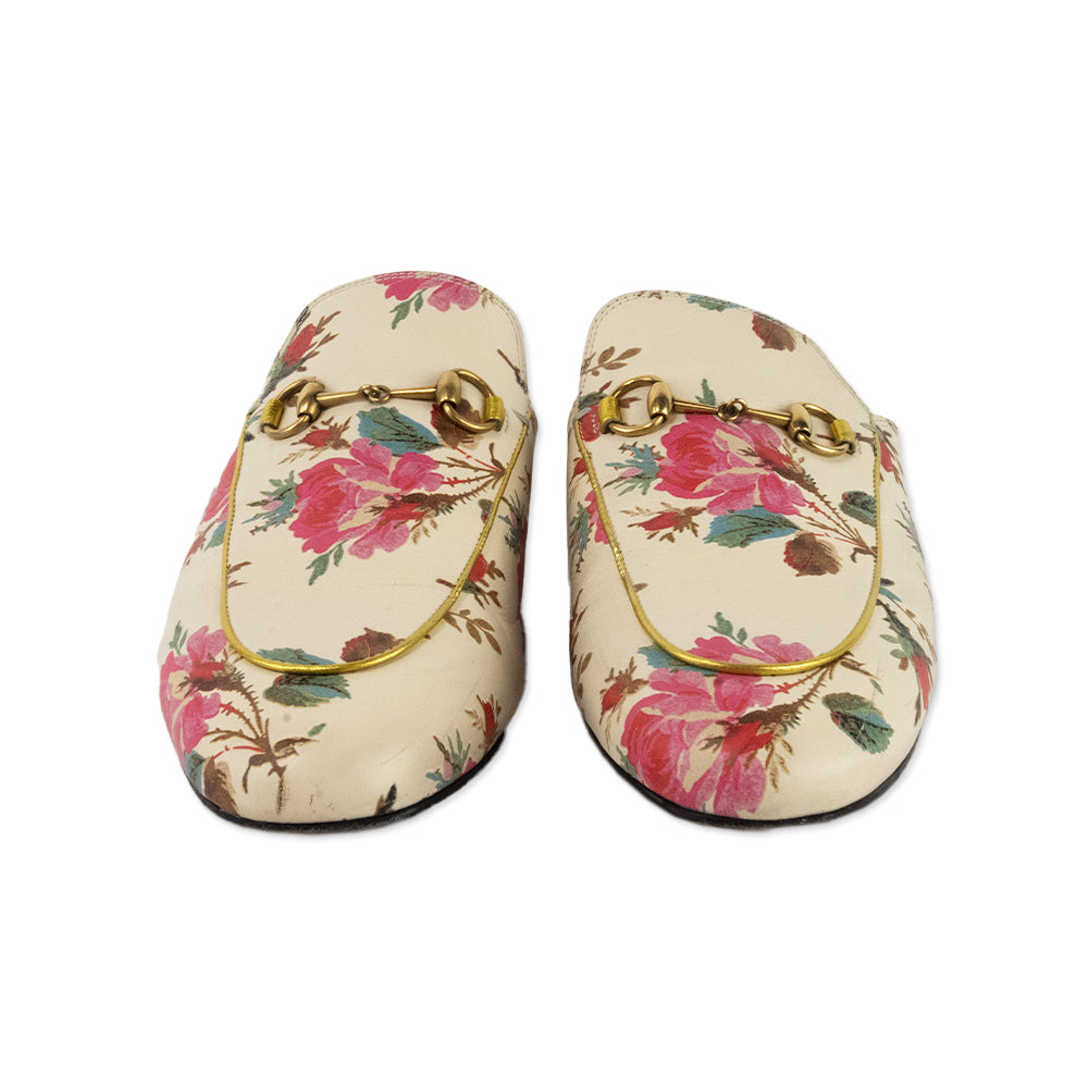 Gucci Floral Print Princetown Leather Mules