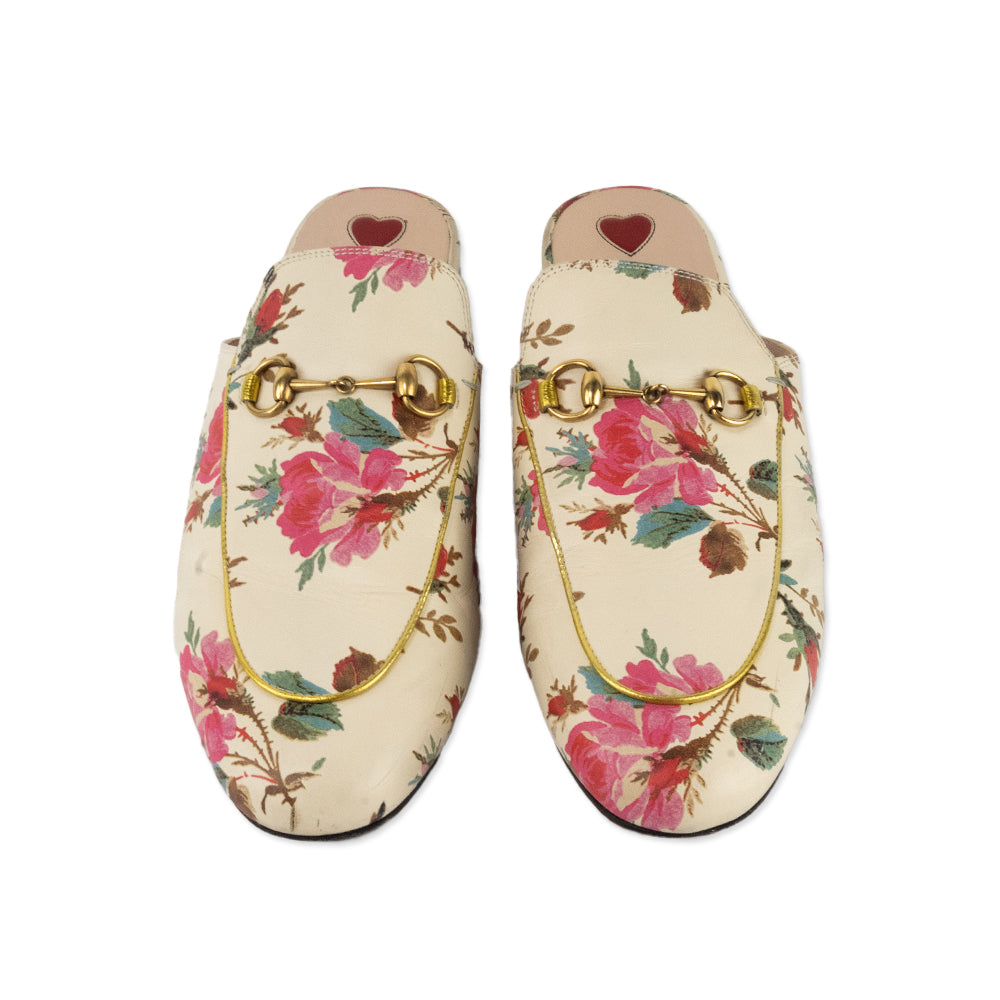 Gucci Floral Print Princetown Leather Mules