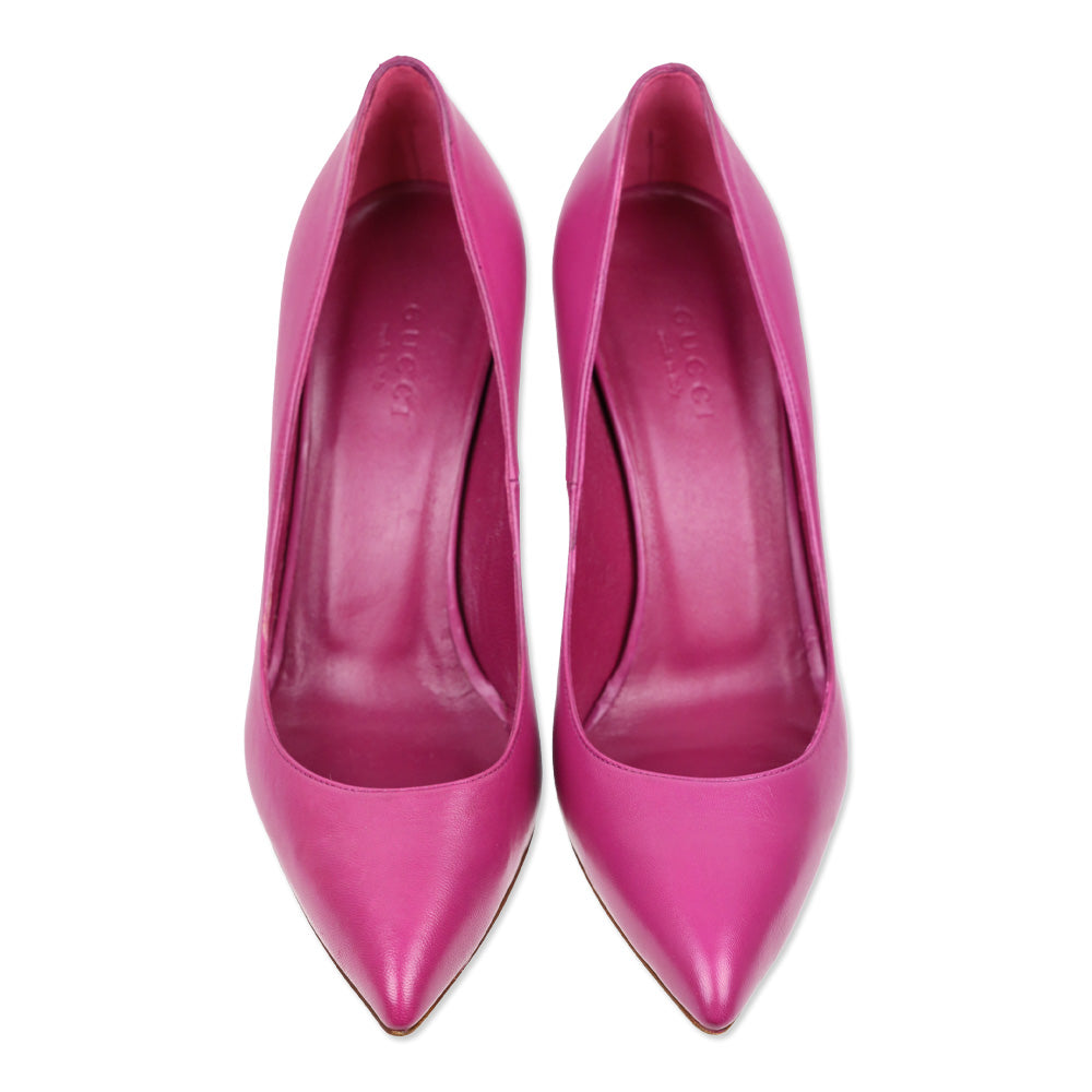 Gucci Fuchsia Leather Pointed Toe Pumps