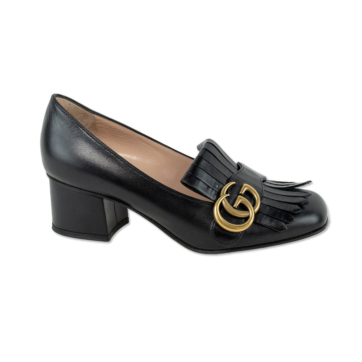 Gucci GG Marmont Black Leather Fringe Loafer Pumps