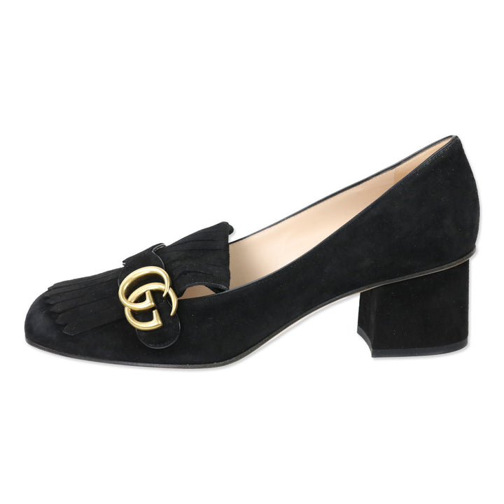 Gucci GG Marmont Black Suede Kiltie Loafer Pumps