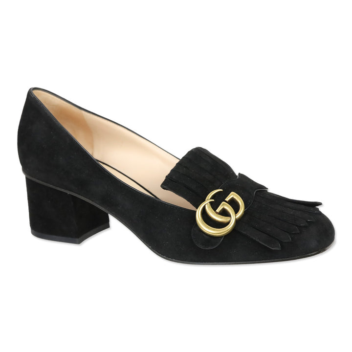 Gucci GG Marmont Black Suede Kiltie Loafer Pumps
