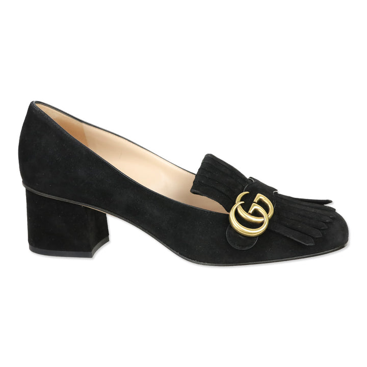 Gucci GG Marmont Black Suede Kiltie Loafer Pumps