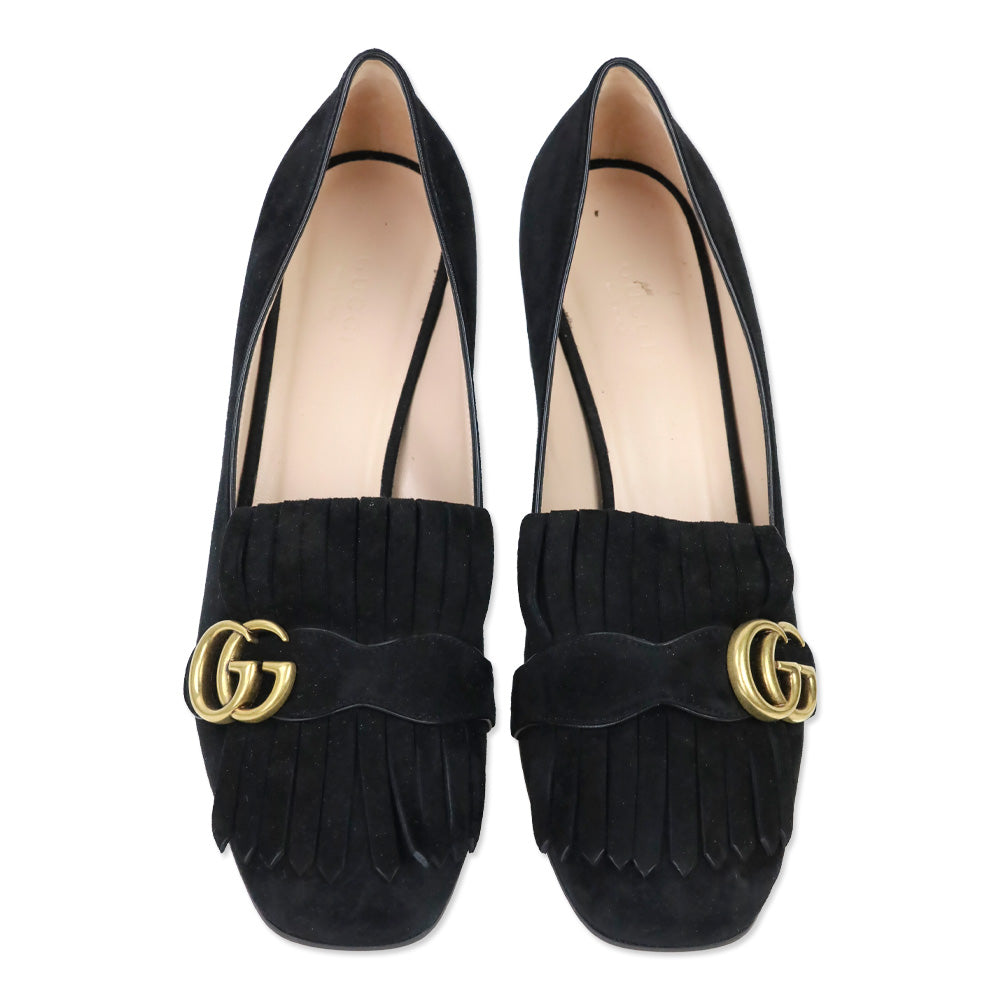Gucci GG Marmont Black Suede Kiltie Loafer Pumps