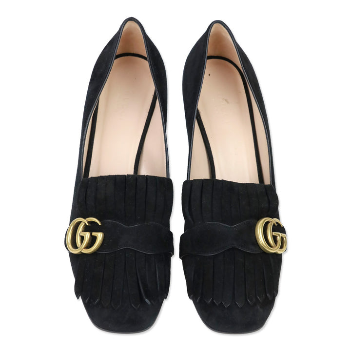 Gucci GG Marmont Black Suede Kiltie Loafer Pumps