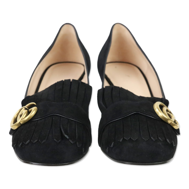 Gucci GG Marmont Black Suede Kiltie Loafer Pumps