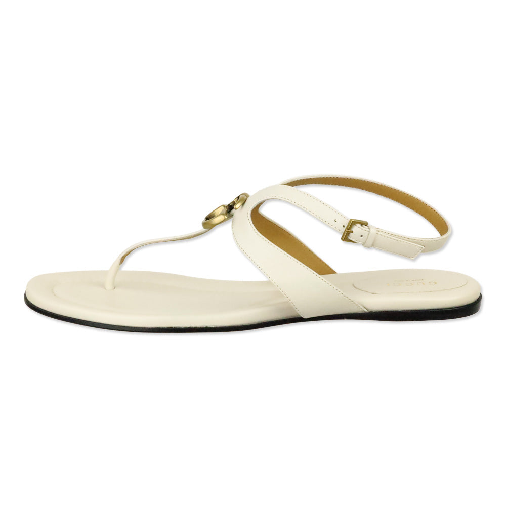 Gucci GG Marmont Mystic White Leather Thong Sandals