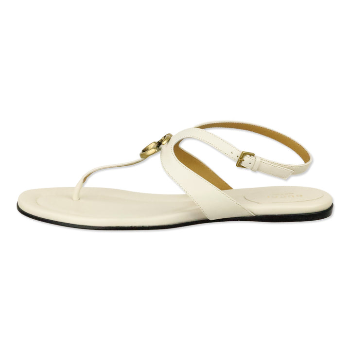 Gucci GG Marmont Mystic White Leather Thong Sandals