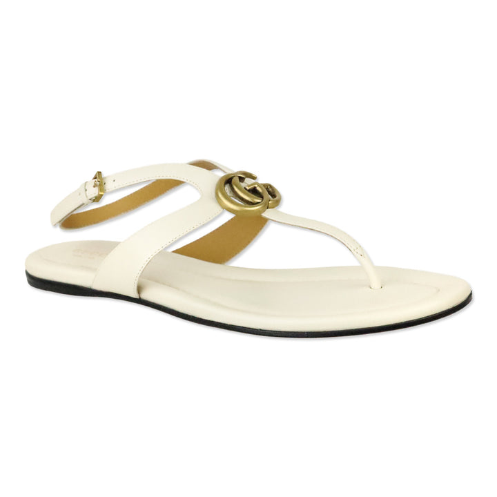 Gucci GG Marmont Mystic White Leather Thong Sandals