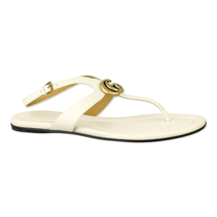 Gucci GG Marmont Mystic White Leather Thong Sandals