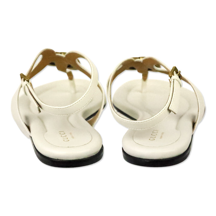 Gucci GG Marmont Mystic White Leather Thong Sandals