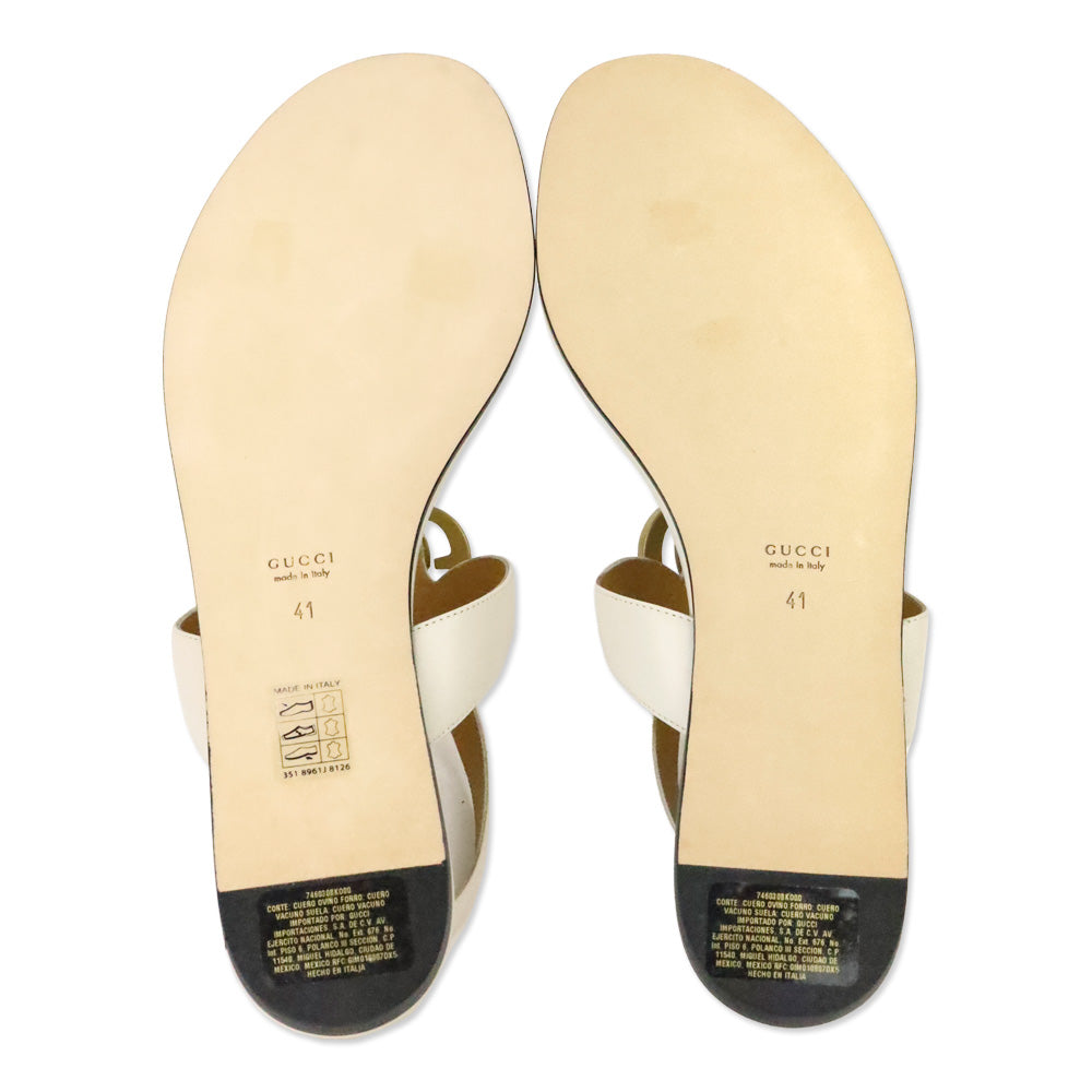 Gucci GG Marmont Mystic White Leather Thong Sandals