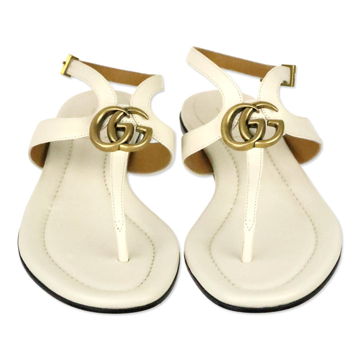 Gucci GG Marmont Mystic White Leather Thong Sandals